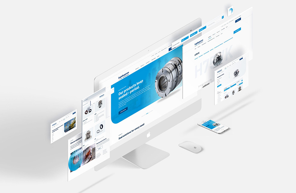 B2B-Marketing-Referenz Screens der Webseite von EagleBurgmann