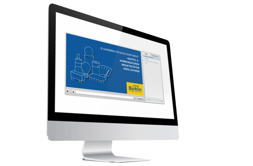 Monitor mit E-Learning zum Produktsortiment elektronischer Komponenten