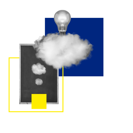 Grafik Tafel und Glühbirne repräsentieren unsere Didaktik-Kompetenz bei der Erstellung von E-Learning