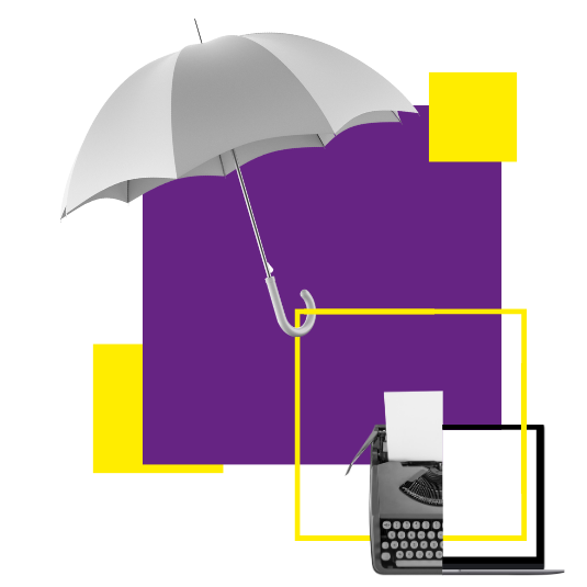 Grafik Regenschirm über Laptop repäsentiert Teamkompetenz unseres Service Desks