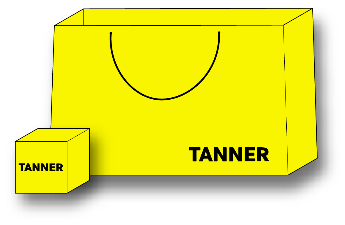Illustration TANNER-Messetasche und Würfel